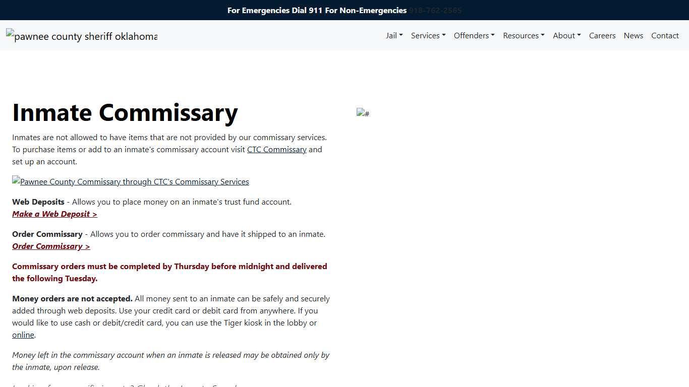 Inmate Commissary | Pawnee County Sheriff's Office Oklahoma