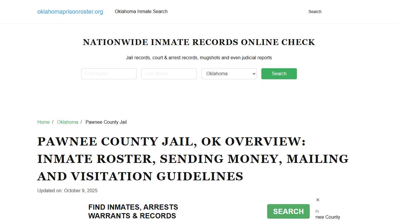 Pawnee County Jail, OK: Offender Search, Visitation & Contact Info