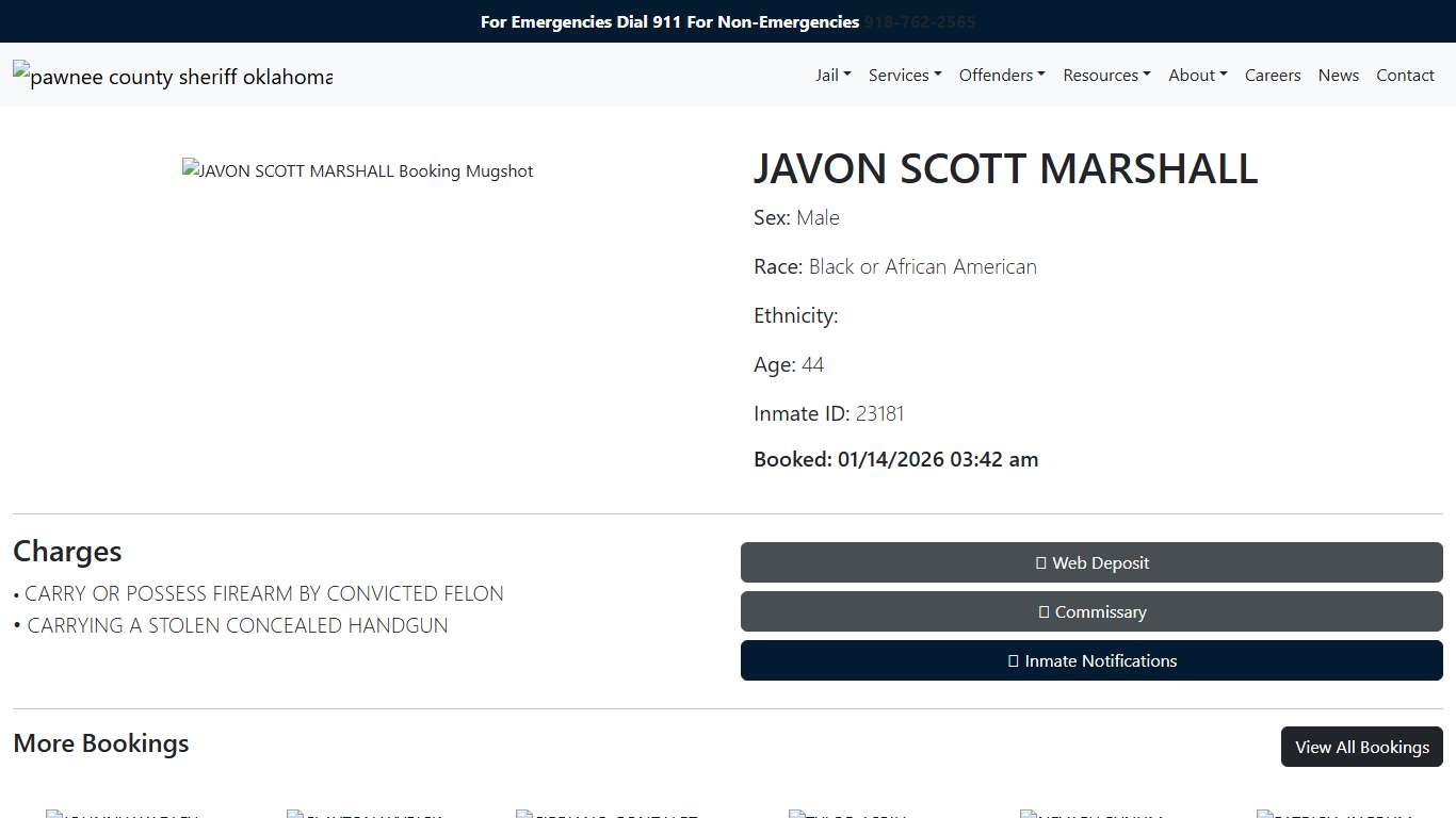 JAVON MARSHALL Booked at the Pawnee County Jail